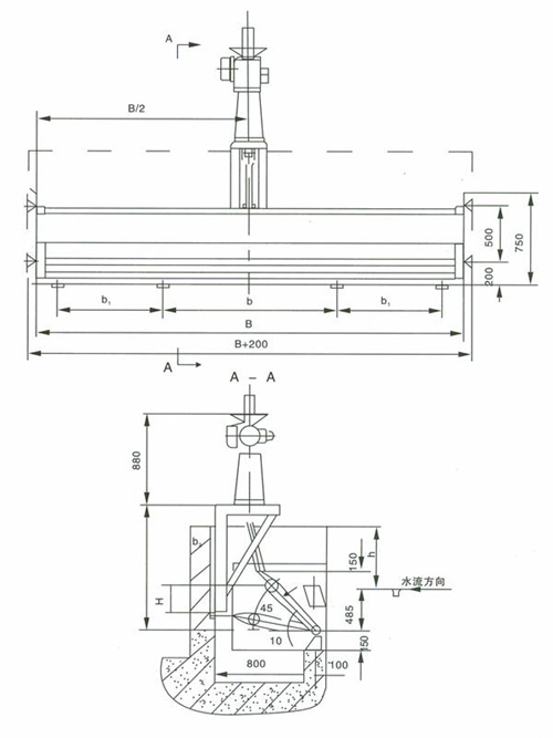 YXT型旋转堰门安装结构布置图