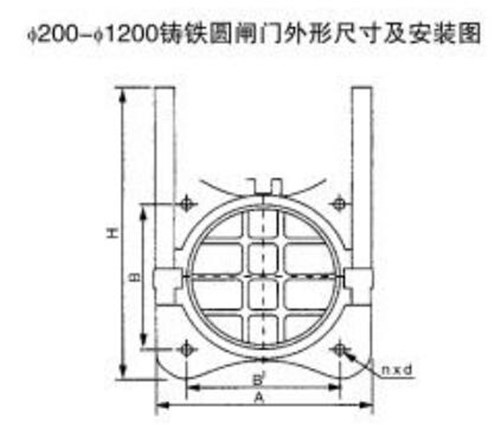 手动铸铁镶铜圆闸门安装结构布置图