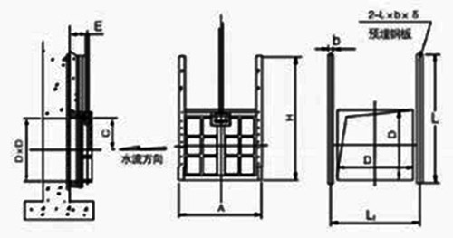 AXF暗杆式铸铁镶铜方闸门安装尺寸图